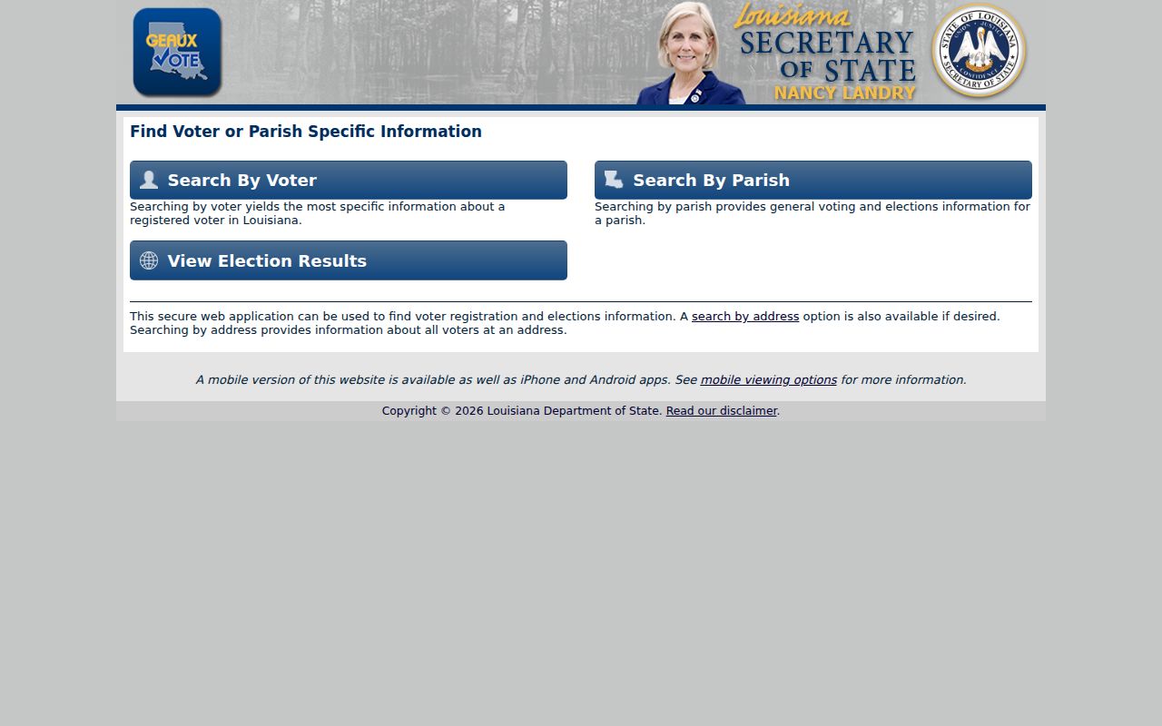 Louisiana Voter Portal used for Lake Charles resident searches
