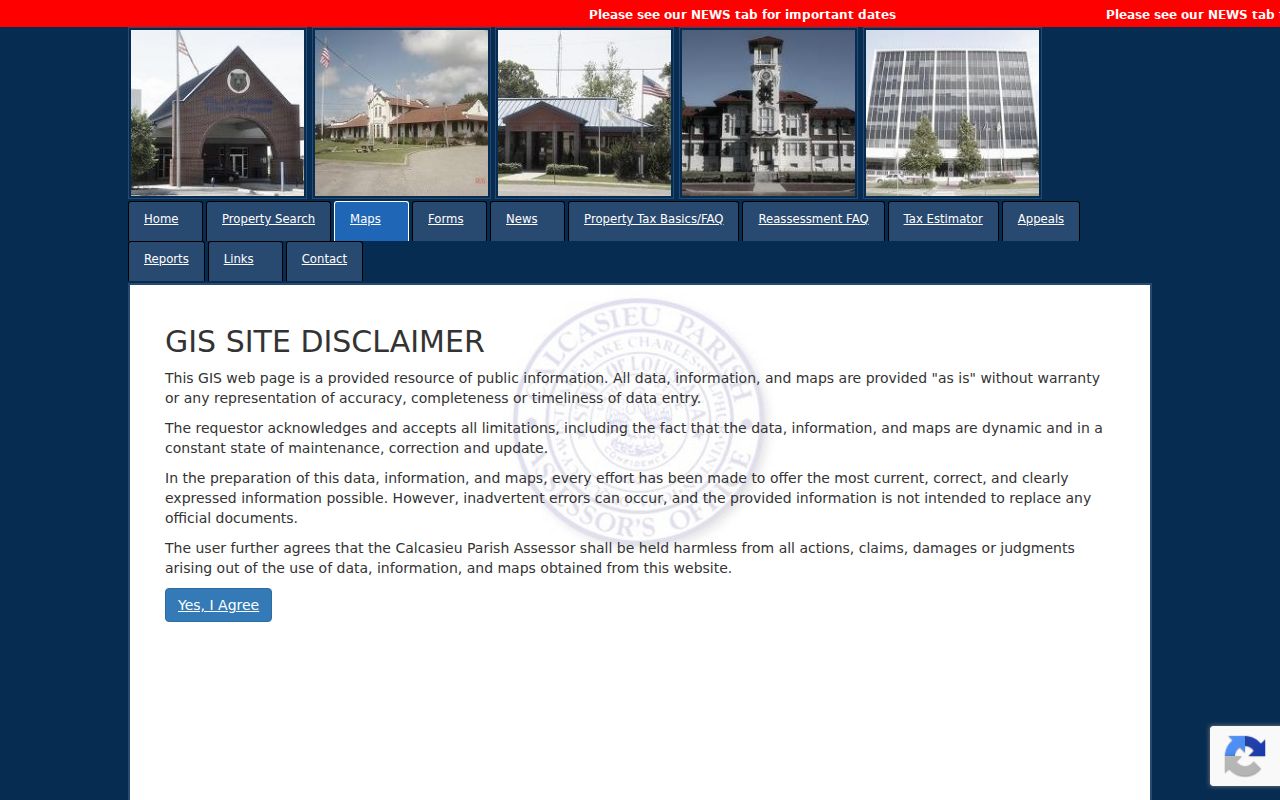 Lake Charles neighbors assessor map entry and disclaimer