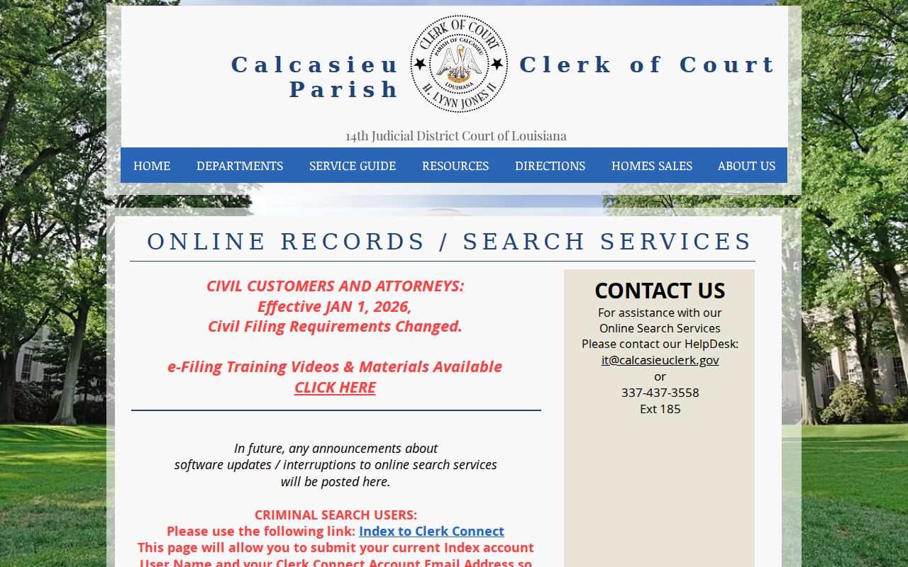 Calcasieu Parish Clerk deed mortgage and court search gateways