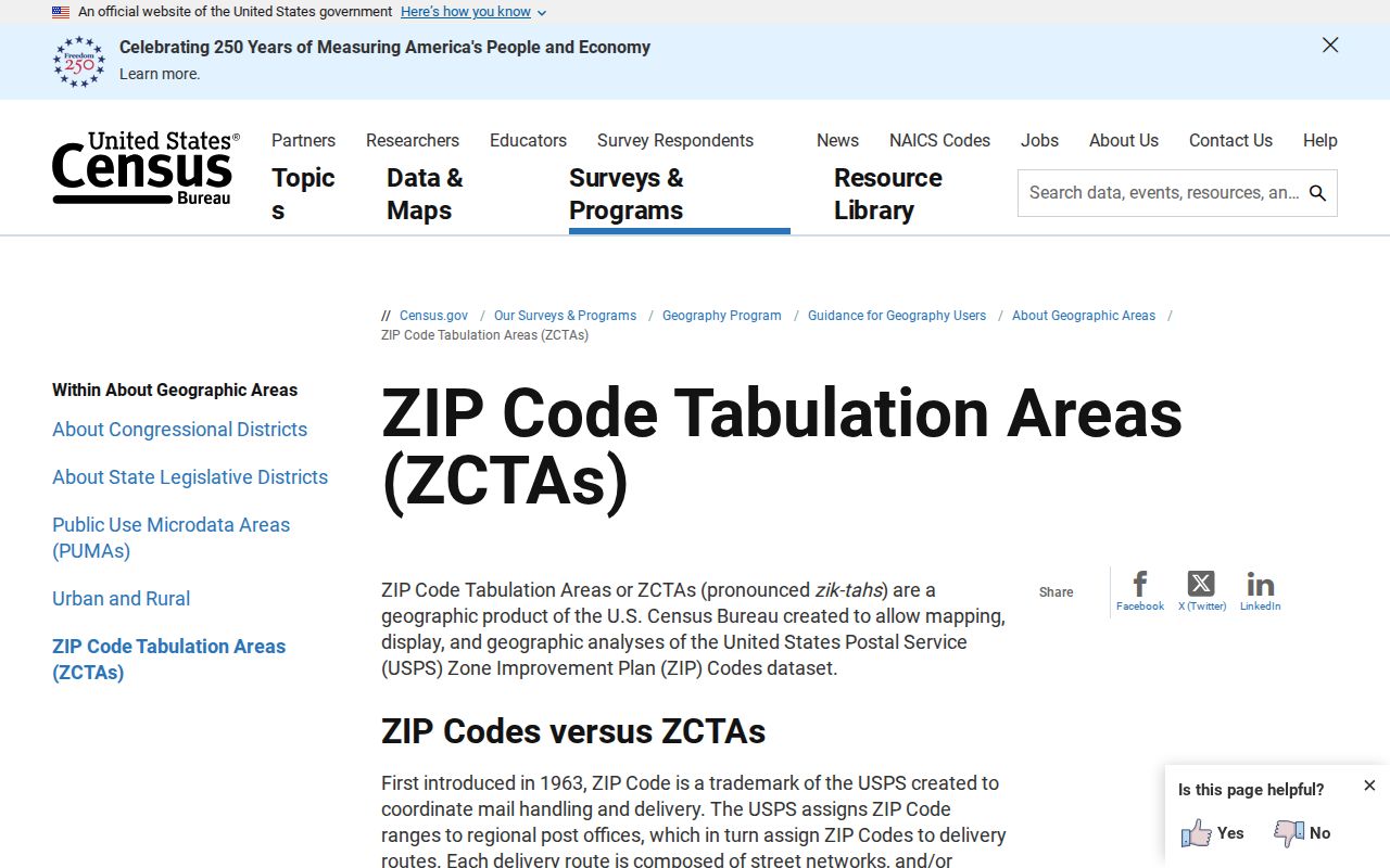 Census Bureau guidance distinguishing ZIP Code Tabulation Areas from USPS ZIP codes